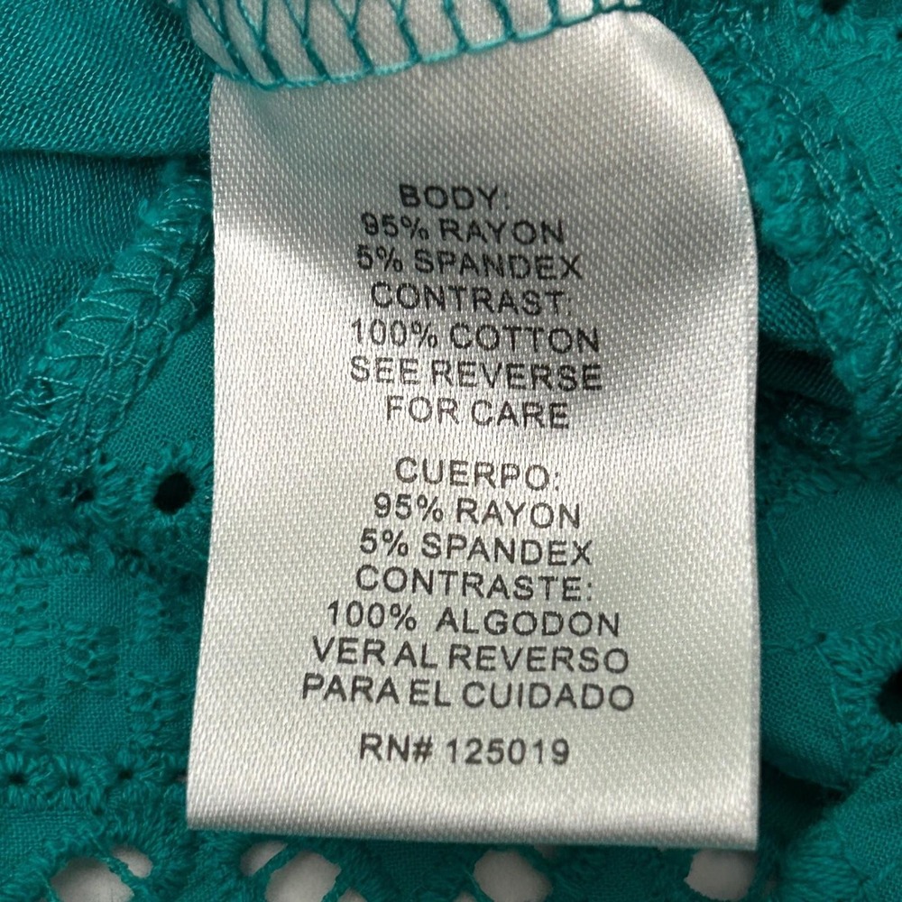 Joseph A. Womens Medium Top Teal Eyelet Lace Trim Boho Cottagecore Knit Blouse - Picture 8 of 10